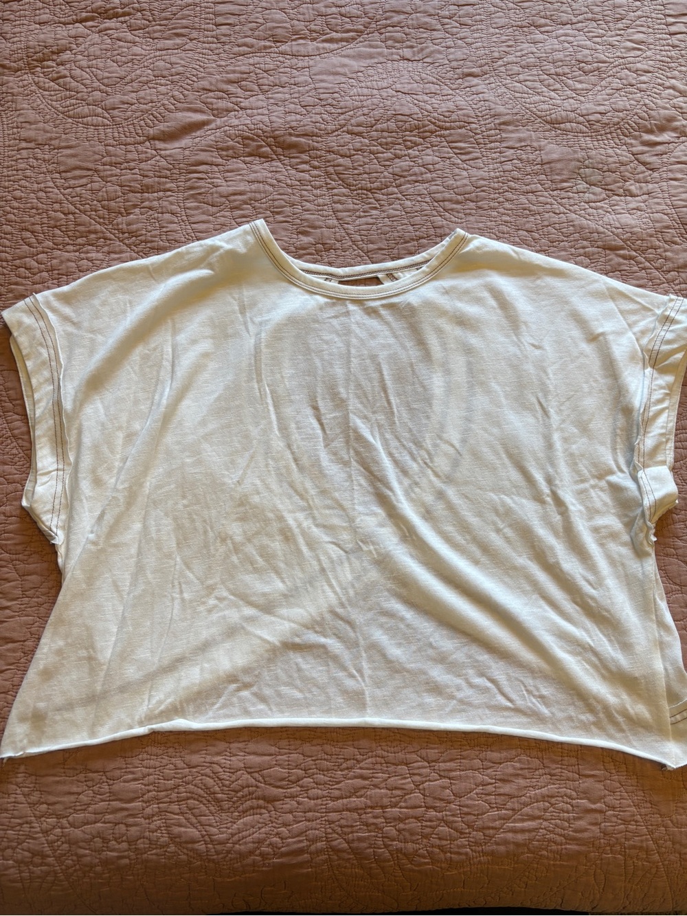 Boxy Cream Short Sleeve Crop Top - Unbranded